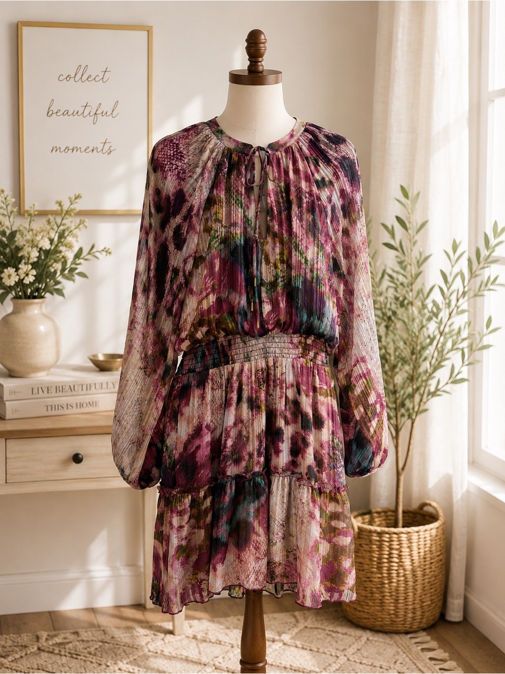 Socialite Floral Chiffon Dress Size M NWT Nordstrom Smocked Mini